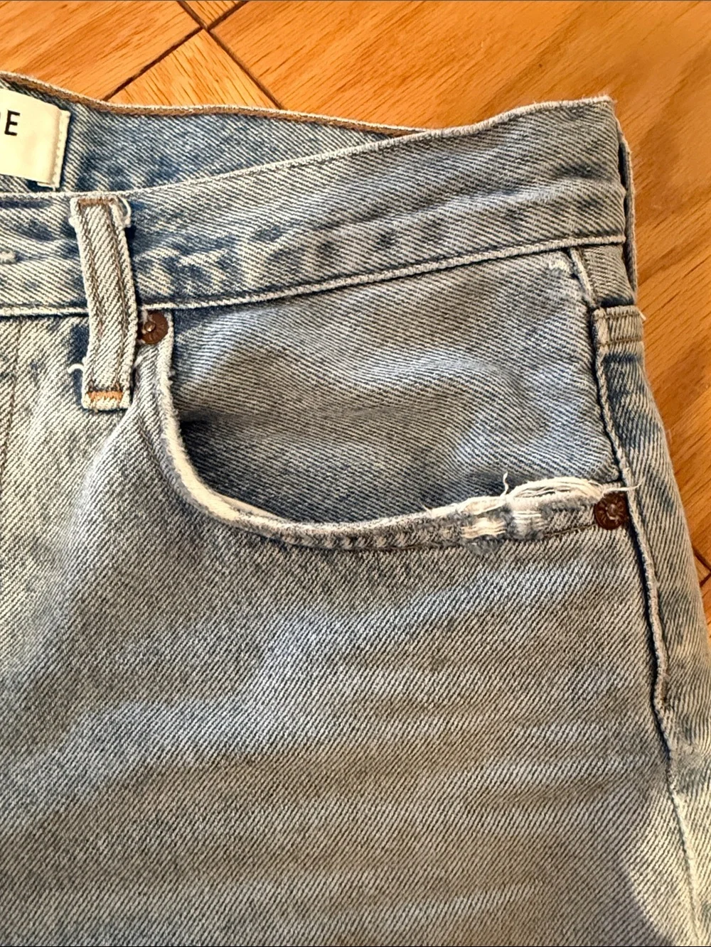 AGOLDE Parker Long Vintage Cutoff Denim Shorts in Swapmeet